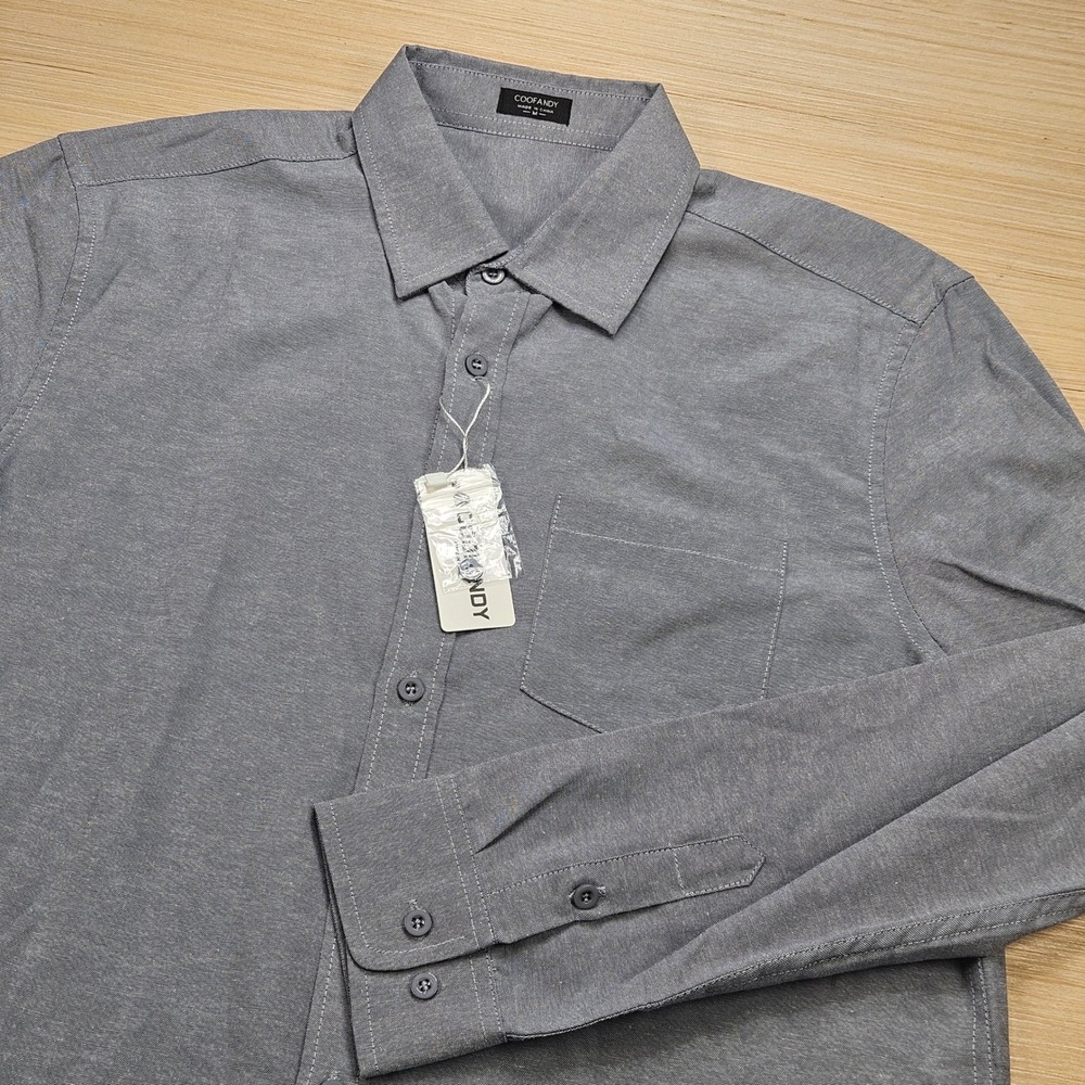 COOFANDY Button Down Shirt Mens M Grey Long Sleeve Cotton Casual NEW